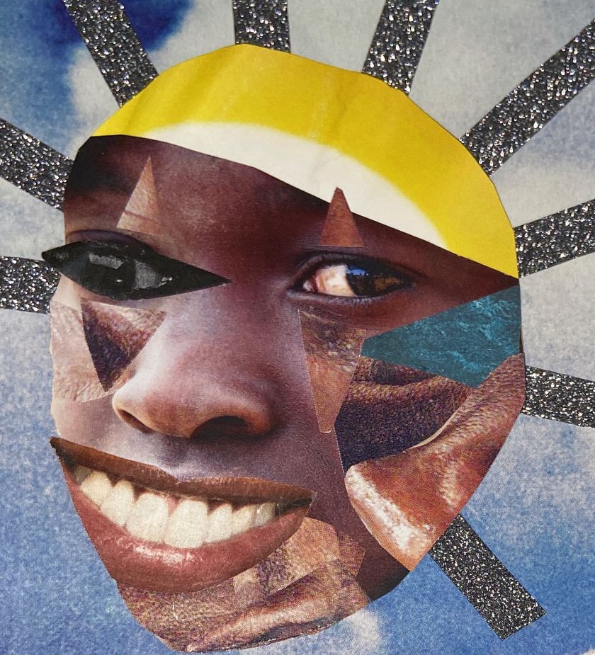 Collages by Funmi Lijadu express her belief that art and life should be intertwined