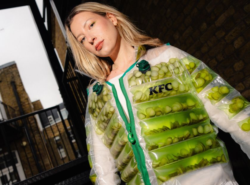 KFC has made a puffer jacket filled with real pickles, and yes, it has a straw