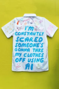 A billboard of signed school leavers’ shirts has appeared in London, and the messages aren’t what you’d expectd